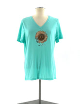 Life Is Good T-Shirt Size Medium Lime Green With Sunflower And Life Is Good On Front - TheRealThreads